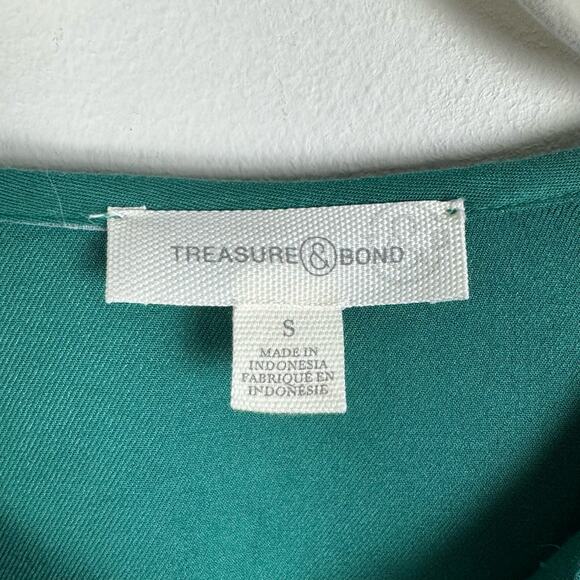 Treasure & Bond Lace Up Front Long Sleeve Midi Dress Green Size S Flowy Pockets - Picture 5 of 11